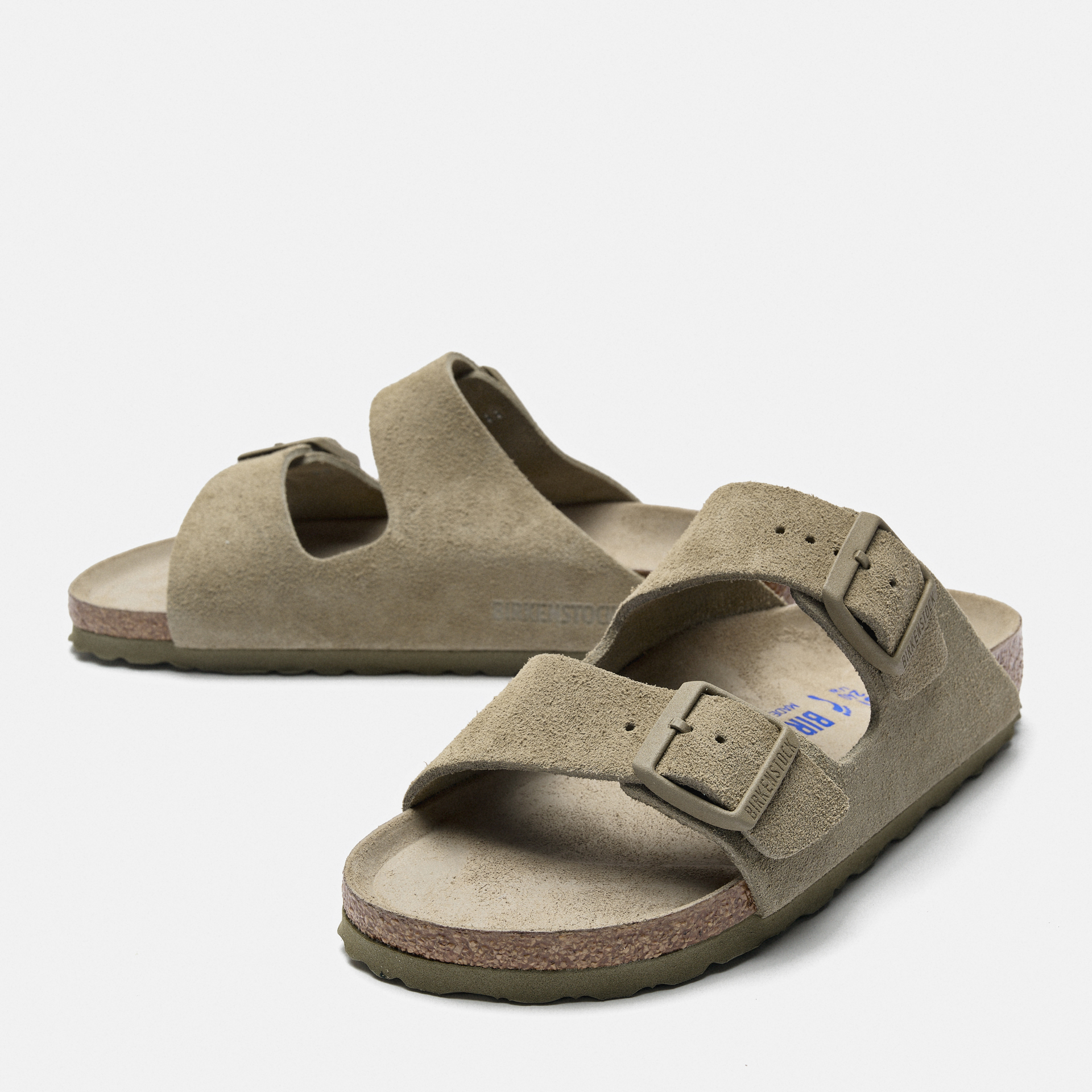 Birkenstock Women Arizona Suede Leather Sandals Narrow Faded Khaki