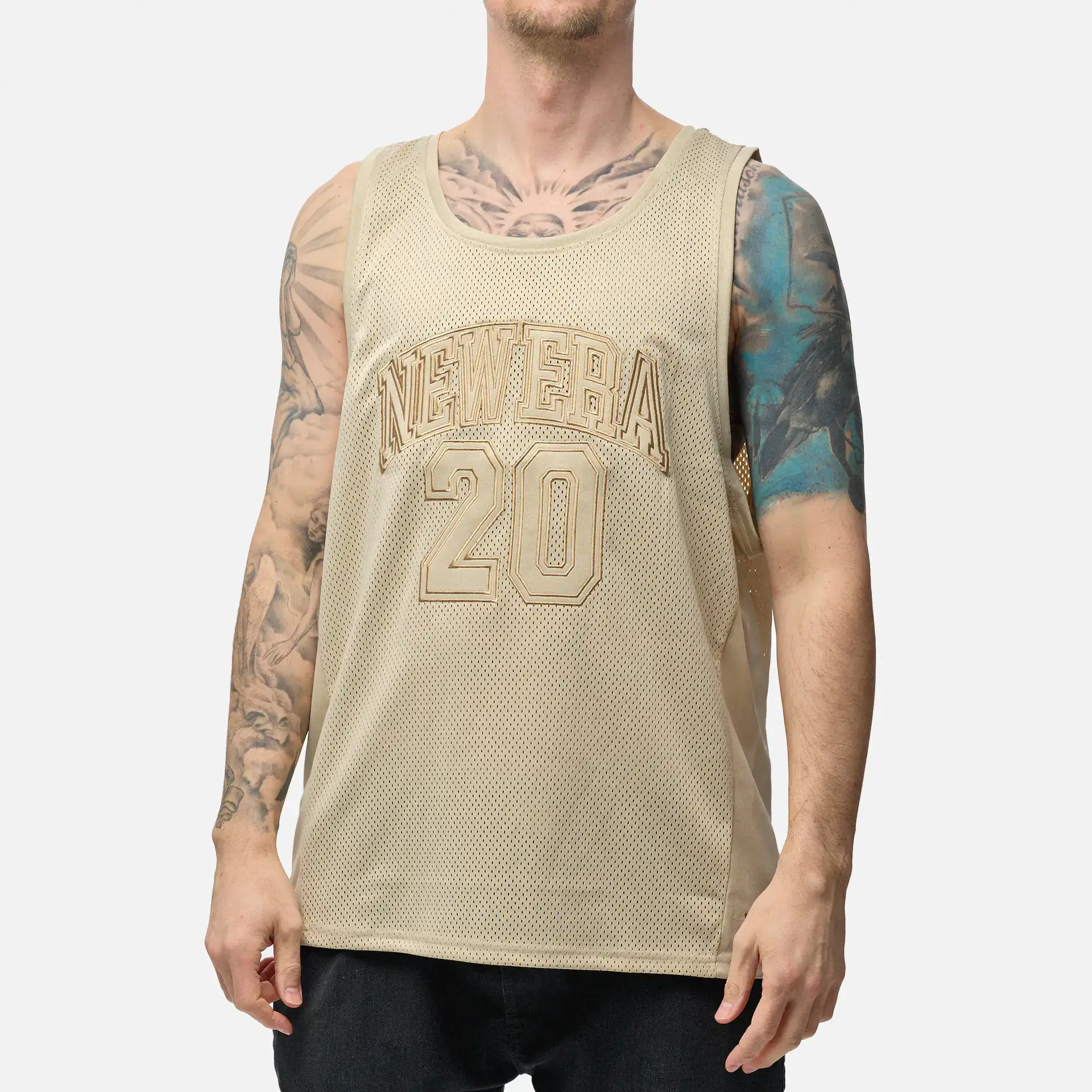 New Era Arch Logo Mesh Tank Top Stone