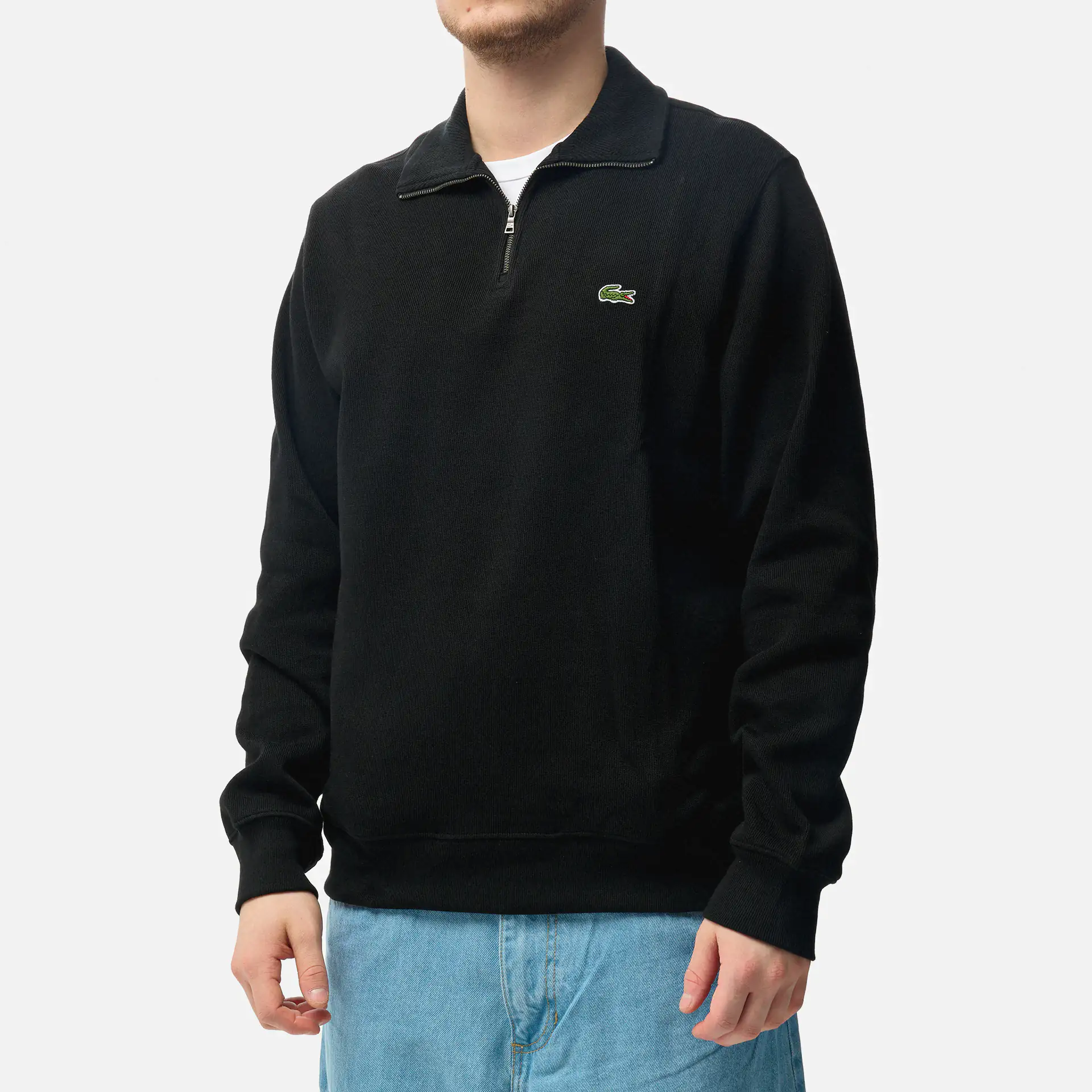 Lacoste Stand-Up Collar Cotton Half-Zip Pullover Black