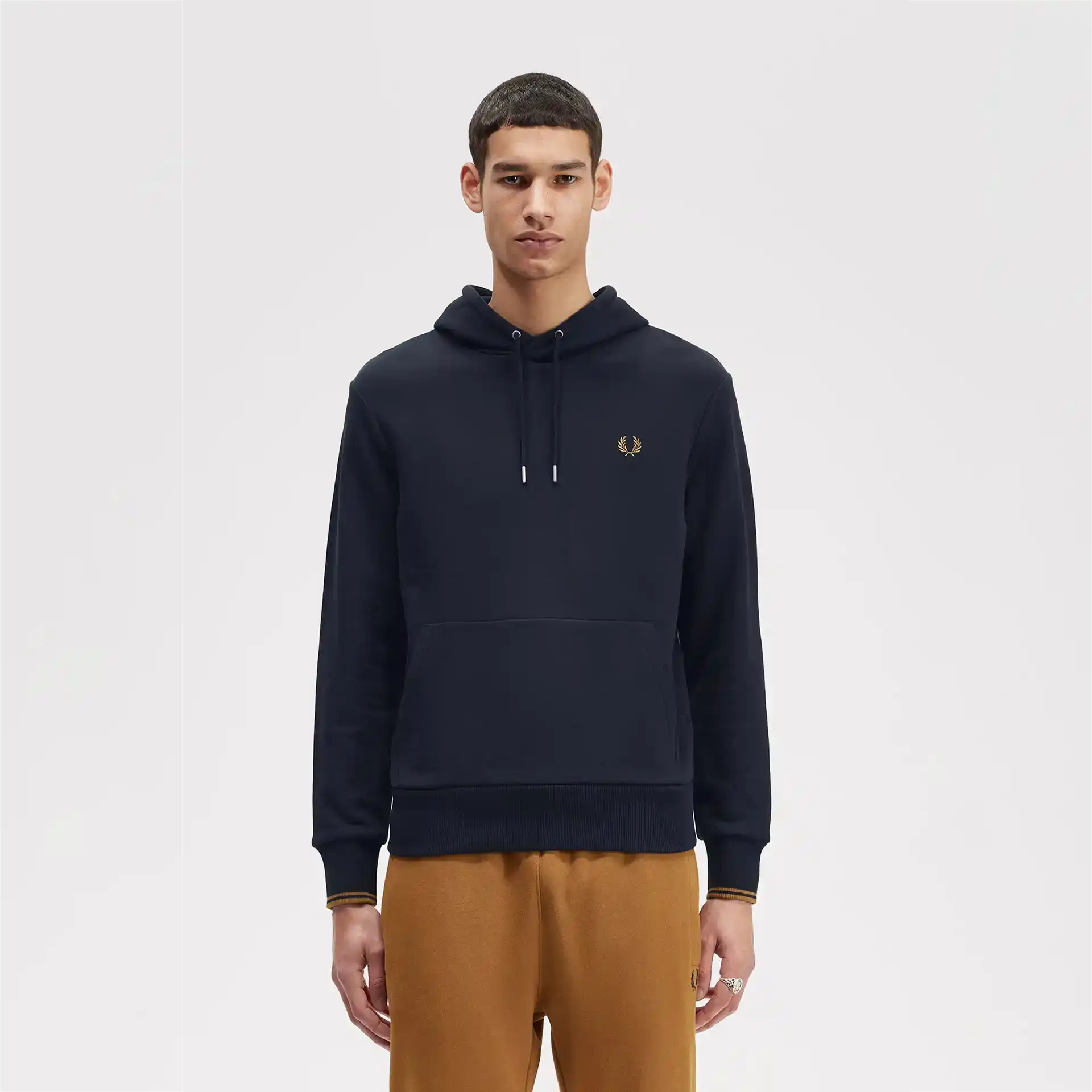 Fred Perry Tipped Hooded Sweatshirt Navy/Dark Caramel