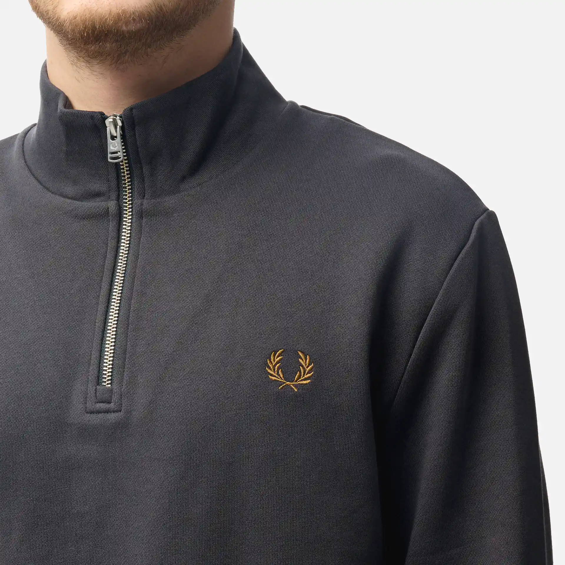 Fred Perry Half Zip Sweatshirt Anchor Grey/Dark Caramel