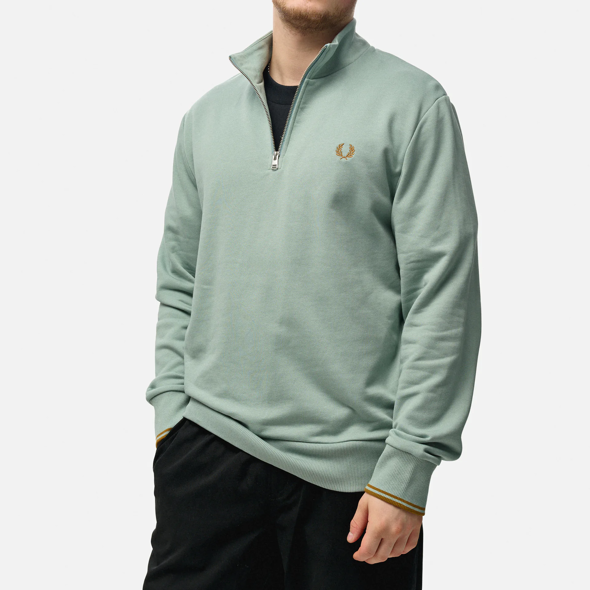 Fred Perry Half Zip Sweatshirt Silver Blue/Dark Caramel